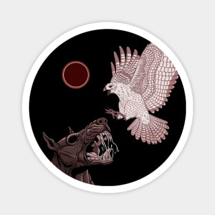 Black dog Vs White hawk (red version) Magnet